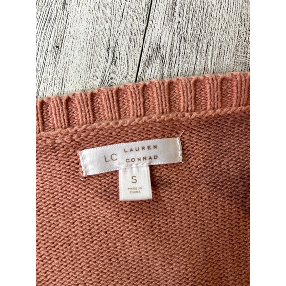 Ruffle Knit Cardigan Sweater Pink Feminine Lace Detail Button Front Size Small - Picture 9 of 16